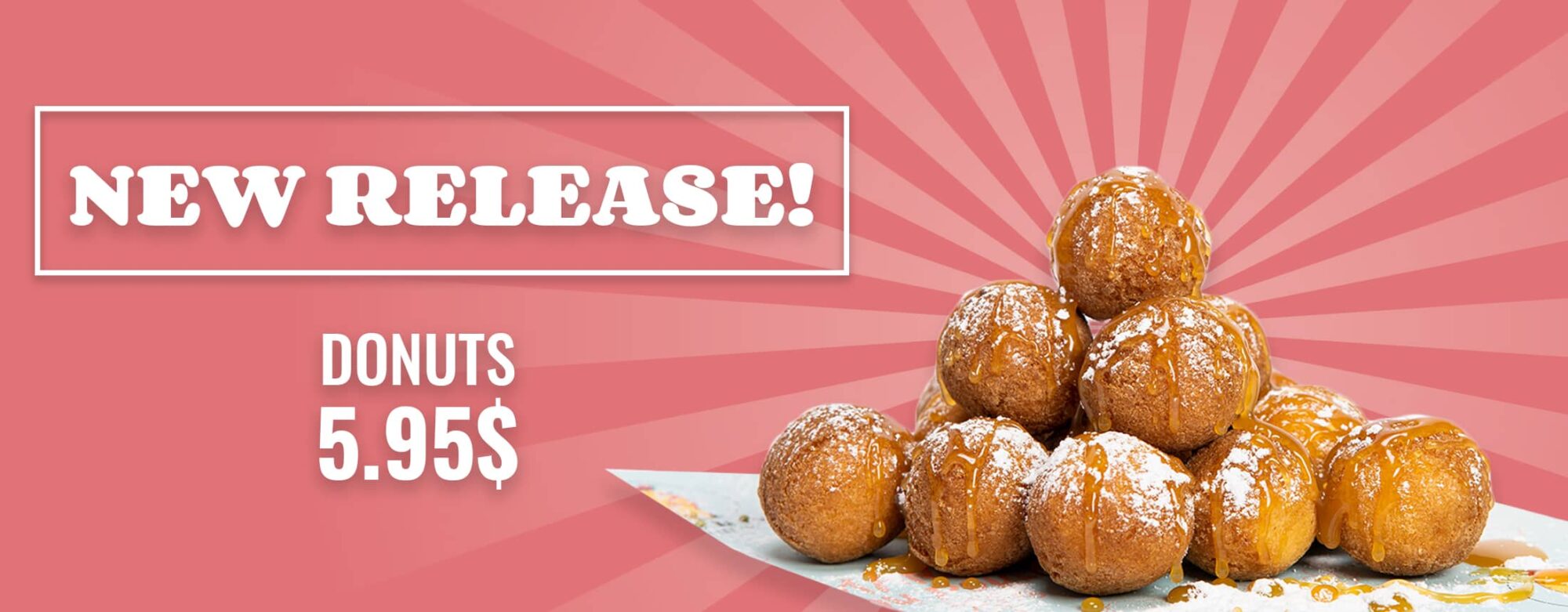 A mountain of donut holes with a pink background
