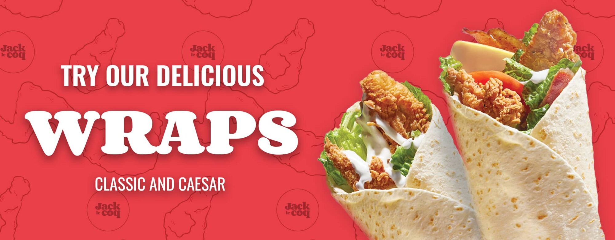 Two classic and Caesar Jack le coq wraps with red background